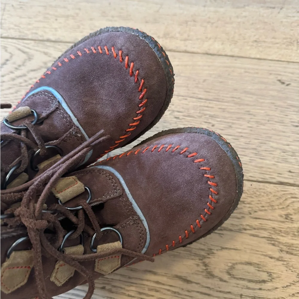 Sorel Joplin Rubber Bottoms Lace Up‎ Suede Leather Booties Girls Sz 5